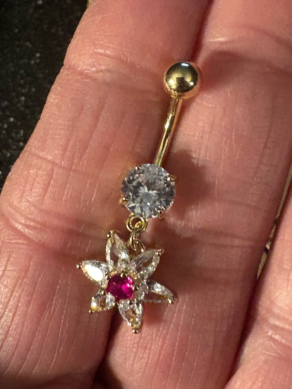 Belly Ring-Dangling Flower Gold Tone Naval  Ring Copper Zirconia